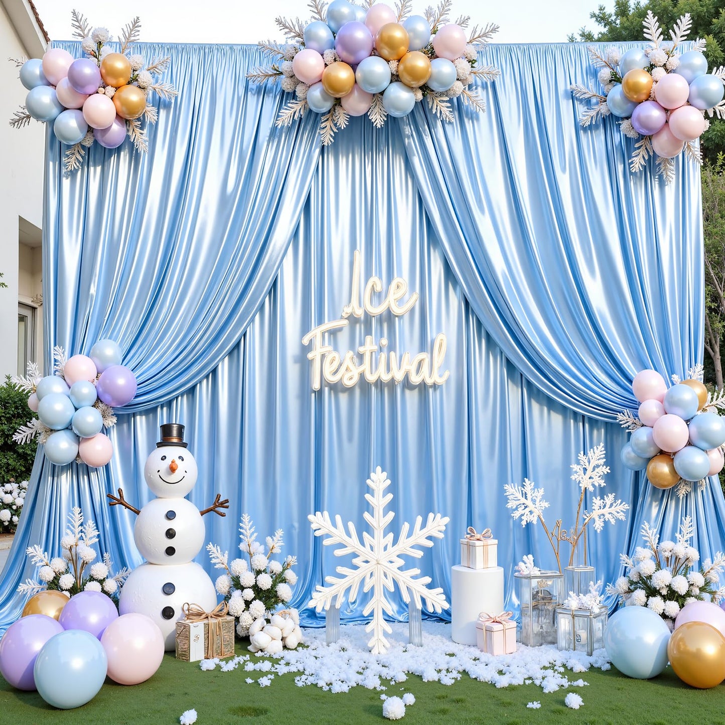 10x10 ft Blue Glitter Backdrop Curtain for Parties, Wrinkle Free Glitter Photo Backdrop Drapes 2 Panels 5x10FT Shimmer Back Drop Cloth for Baby Sower Wedding Birthday Photography Background Decor