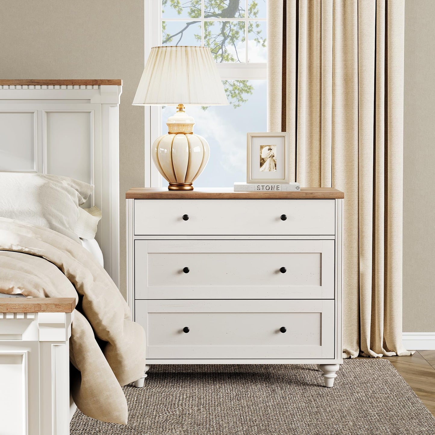 WAMPAT Dresser for Bedroom with 6 Drawers, White Dressers with Wide Chest of Drawers, Mid Century Modern Wooden Closet Storage Organizer, Large Kids Dressers for Living Room, Nursery, Hallway