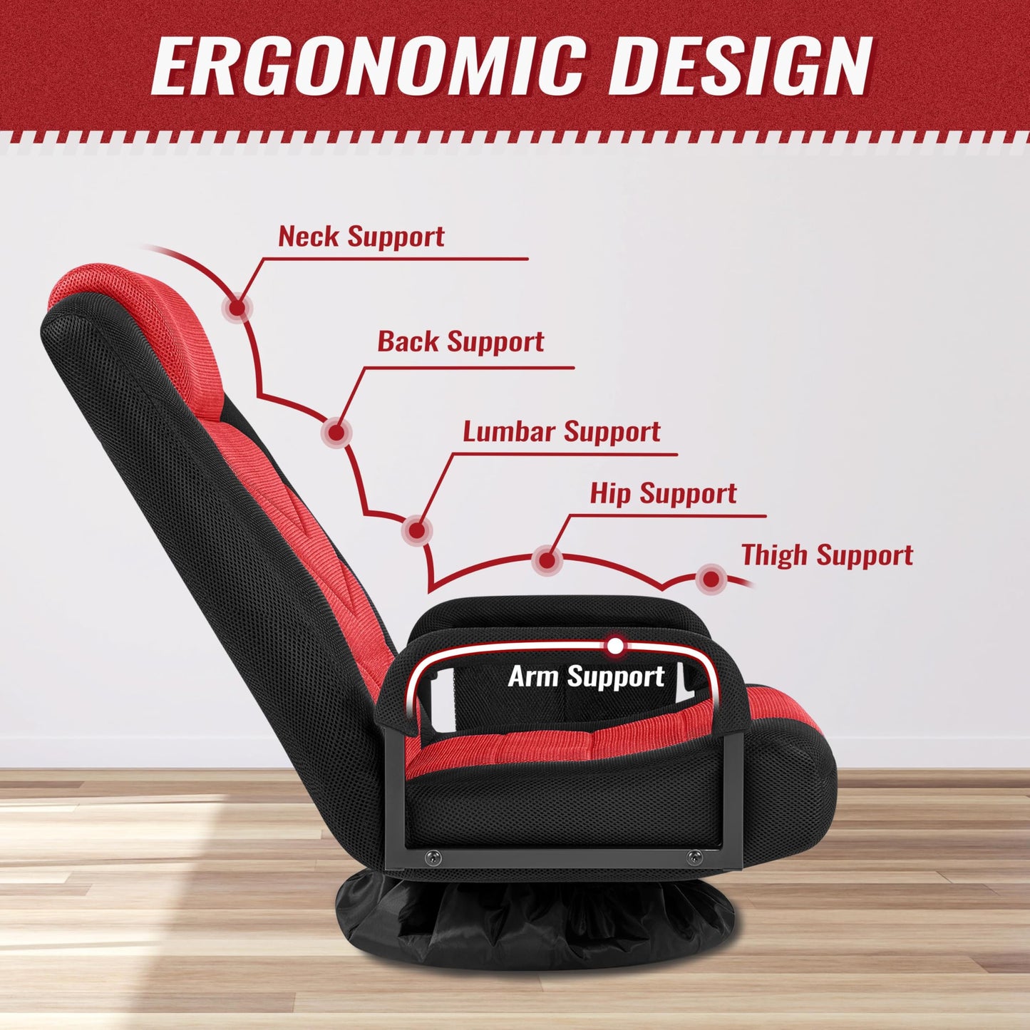 Yaheetech Floor Gaming Chair Swivel Video Game Chair Multipurpose Lazy Lounger Couch for Playing Games, TV, Reading with 6 Adjustable Position, Side Pocket, Armrest Handles