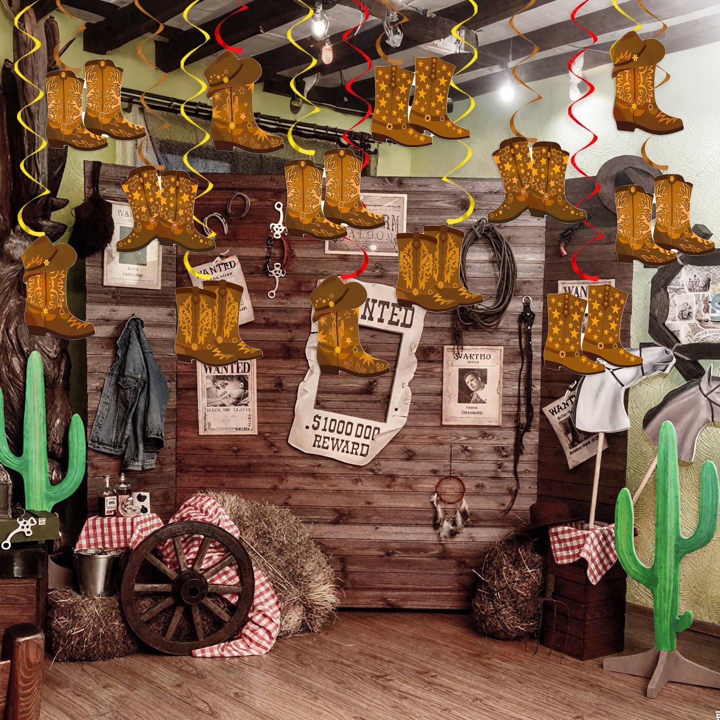 20pcs Cowboy Boots Hanging Swirls Western Theme Party Decorations Wild West Party Ceiling Streamers for Rodeo Cowgirl Cowboy Birthday Party Decorations Bachelorette Baby Shower Supplies