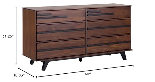 Walker Edison Malhia Contemporary Minimalist Solid Wood 6-Drawer Dresser, 60 Inch, Walnut