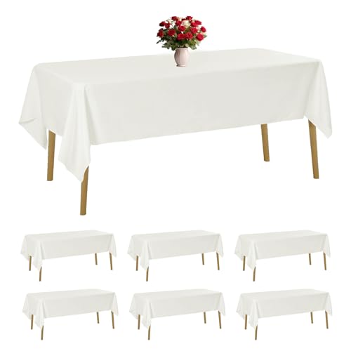 6 Pack Ivory Tablecloth 60 x 102 Inch Table Cloth for 6 Foot Rectangle Tables, Wrinkle Resistant Washable Polyester Fabric Table Covers for Party, Wedding,Dining,and Banquet
