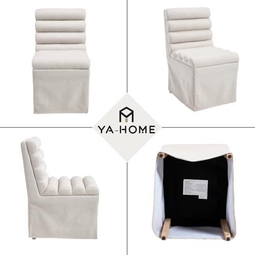 Ya-Home Modern Dining Chairs Set of 2, Linen Upholstered Dining Room Chairs with Cylindrical Back/Seat, Slipcovered Accent Chairs with Skirted Base & Solid Wood Legs for Living Room/Kitchen, Beige