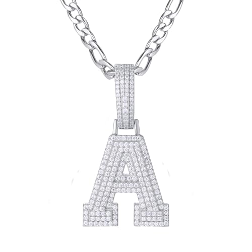 925 Sterling Silver 26 Letters Alphabet Pendant Necklace - Moissanite Initial Necklace for Women, Dainty Personalized Jewelry Gift for Her, 18"+2" Adjustable Chain (Letter A)