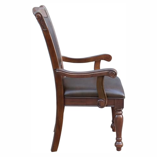 WoodHW Set of 2pc Traditional Style Dining Armchairs,Upholstered Seat Dark Brown Finish Wooden Dining Chairs