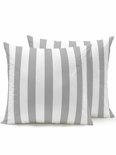 Waterproof Pillow Cover & Insert Set of 2 Geometric Pattern Throw Pillows Cushion Case 16x16 Inch Removable Pillowcase Soft Cotton Inner Pillow Grey Line Stripe Simple Style Pillows for Couch Sofa Bed
