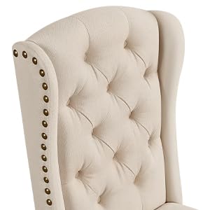 Yaheetech Upholstered Dining Chairs Set of 6 Button Tufted Kitchen Chairs with Solid Wood Legs and Nailhead Trims for Dining Room, Living Room, Restaurant, Beige