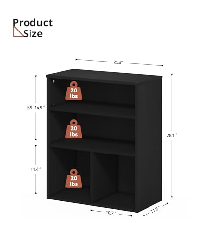 VPSMAT 3-Tier Bookcase and Bookshelf, Small Wood Display Storage Shelves for Living Room, Bedroom, Home Office, Black