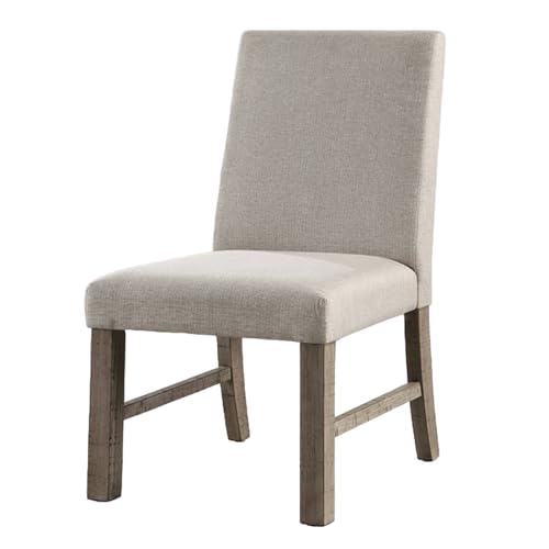 WoodHW Set of 2pcs Elegant Rustic Gray Finish Solid Wood Kitchen Dining Chairs,Upholstered Seats Chairs w/Stretchers Dining Room Furniture