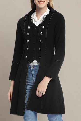 VNVNE Women's Gothic Steampunk Corset Halloween Costume Coat Victorian Tailcoat Jacket（M,Black）