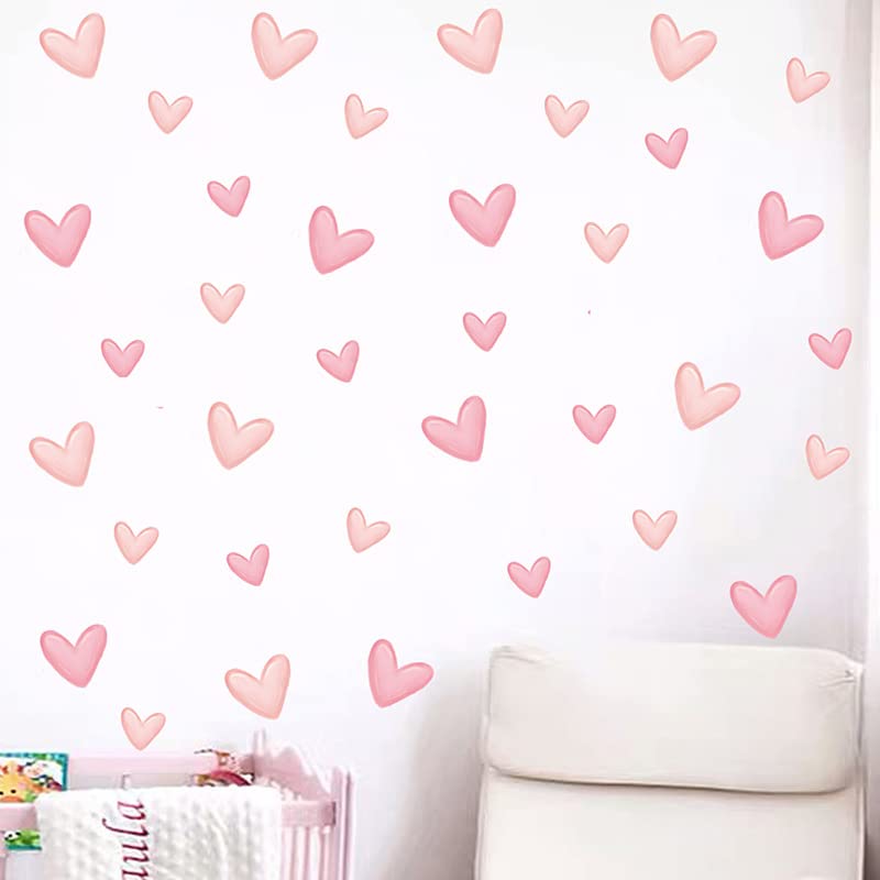 80pcs Pink Heart Shape Wall Stickers for Bedroom Living Room Girls Room Decoration Kids Room Baby Nursery Room Wall Decals Interior Wallpaper PVC Murals