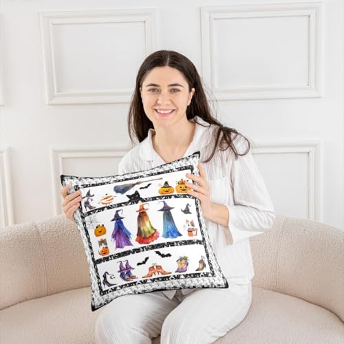 Witch Pumpkin Lantern Double Sides Print Pillow Cover,Happy Halloween Throw Pillow Case Cover for Couch Chair,Gothic Style Cartoon 20"x 20" Cushion Cover Room Decor,Pack of 4