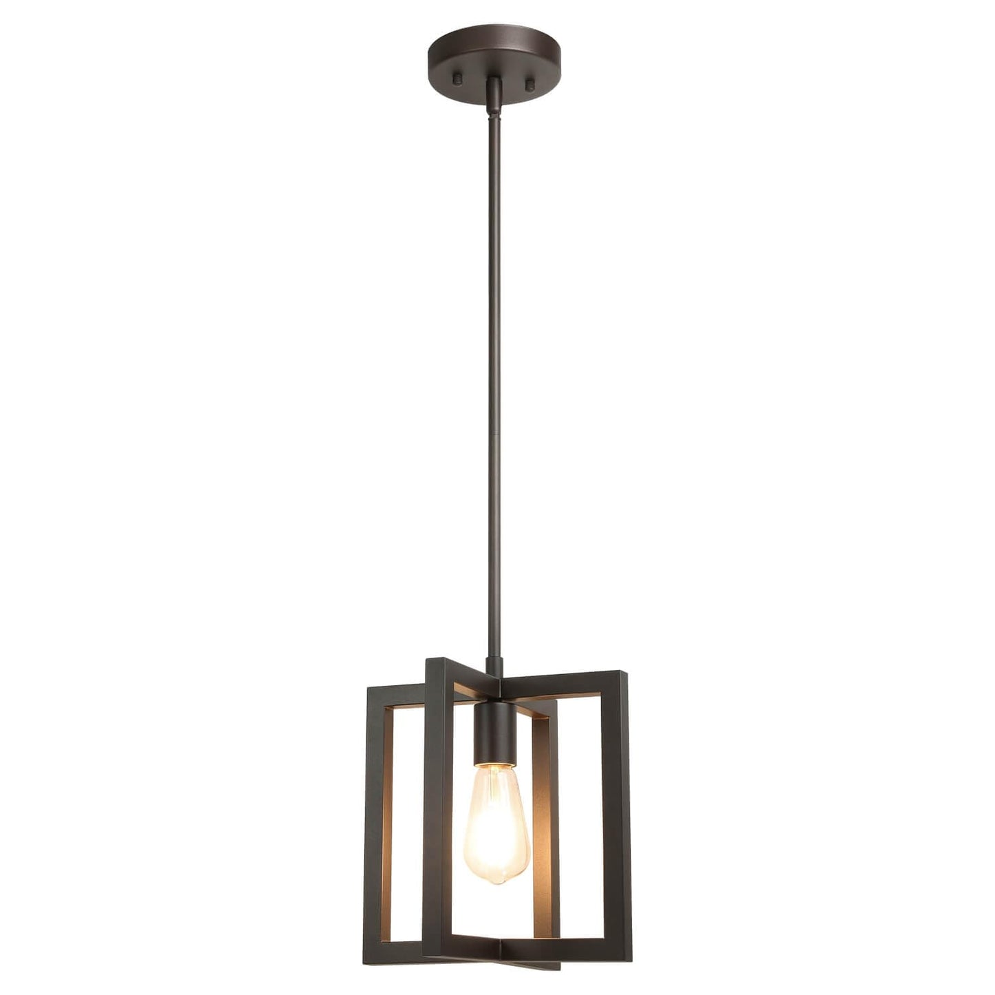 XiNBEi Lighting Cage Pendant Light, 1-Light Farmhouse Kitchen Island Hanging Light Fixture, Dark Bronze Adjustable Pendant Lighting for Dining Room Bedroom Hallway Entryway XB-P339-DB