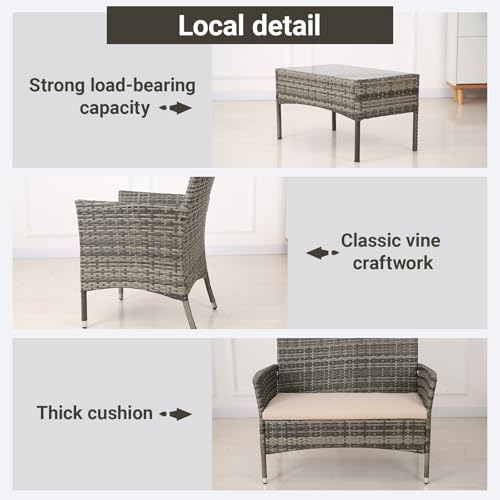 4-Piece Balcony Furniture Set, Outdoor Wicker Furniture with Coffee Table, Modern Wicker Chair Guest Set, Outdoor Seating, Highly Weather-Resistant, Suitable for Balconies, Gardens, and lawns.