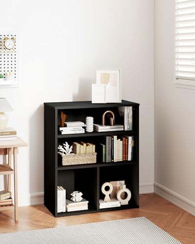 VPSMAT 3-Tier Bookcase and Bookshelf, Small Wood Display Storage Shelves for Living Room, Bedroom, Home Office, Black