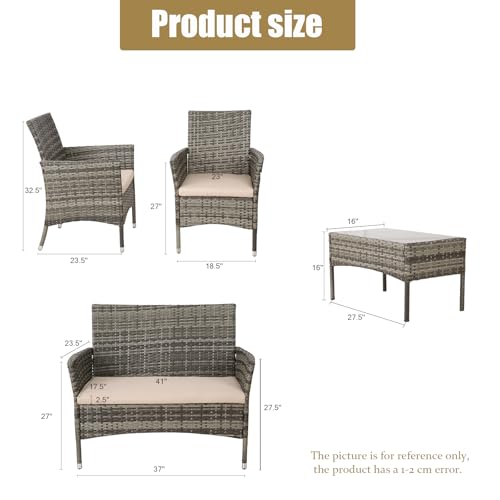 4-Piece Balcony Furniture Set, Outdoor Wicker Furniture with Coffee Table, Modern Wicker Chair Guest Set, Outdoor Seating, Highly Weather-Resistant, Suitable for Balconies, Gardens, and lawns.