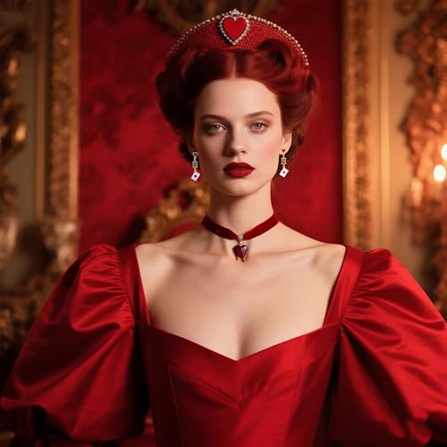 Xeyau Queen Of Hearts Necklaces Earrings Set for Women Vampire Necklace and Earrings Vintage Red Black Necklace Queen Of Hearts Accessories Cosplay Halloween Jewelry D-RD-BKTS