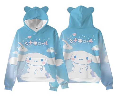 WANHONGYUE Anime Graphic Hoodie Sweatshirt Women's Cartoon Long Sleeve Pullover Tops Girls Cute Cat Ear Hooded Sweater, Color/3, S