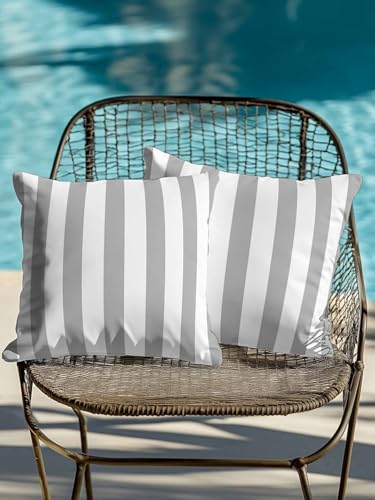 Waterproof Pillow Cover & Insert Set of 2 Geometric Pattern Throw Pillows Cushion Case 16x16 Inch Removable Pillowcase Soft Cotton Inner Pillow Grey Line Stripe Simple Style Pillows for Couch Sofa Bed