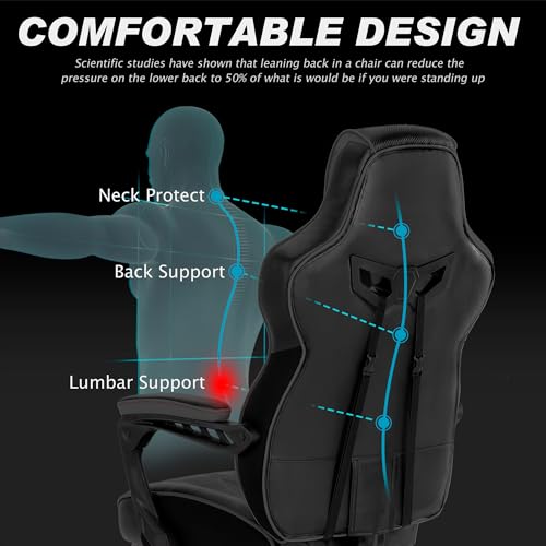 Vonesse Gaming Chair, Computer Office Chair with Footrest,Reclining Gaming Chairs for Adults, Big and Tall Ergonomic Gaming Chair with Lumbar Support (Gray/Black)
