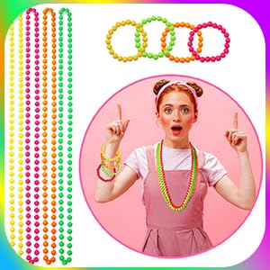 80s Costume Neon Outfits Accessories Set Women Fancy Dress Rainbow Tutu Leg Glove Necklace Headband Earring Glasses