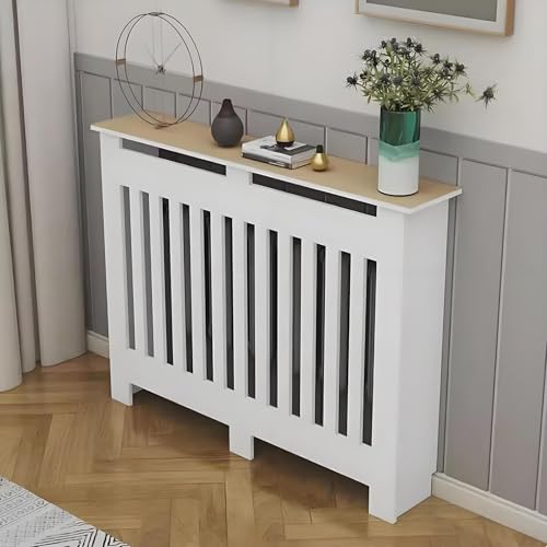 White Modern Wall Cabinet, Modern Radiator Cover, Vertical Slatted Grill Cabinet Shelf, Radiator Cover Heating Forcert for Office, Living Room, Bedroom, Hallway (50 * 60 * 20cm/19.7 * 23.6 * 7.9in)