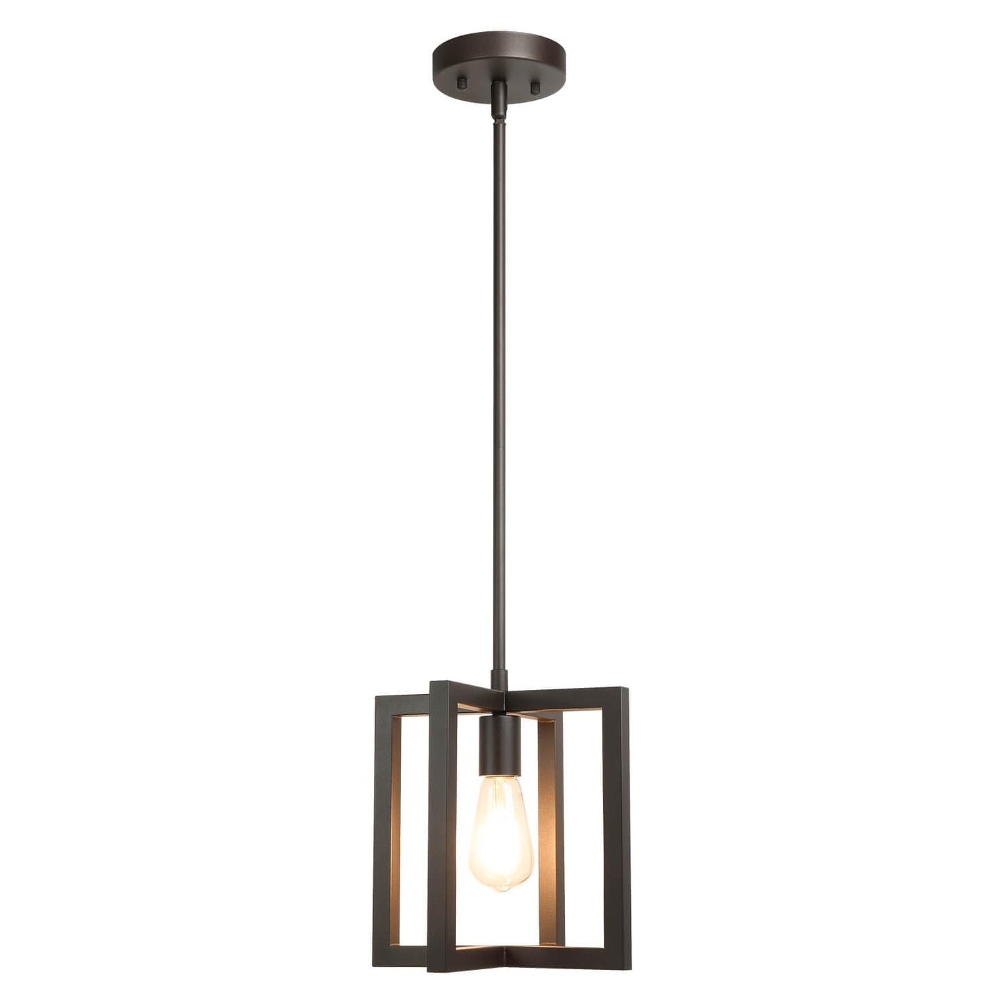 XiNBEi Lighting Cage Pendant Light, 1-Light Farmhouse Kitchen Island Hanging Light Fixture, Dark Bronze Adjustable Pendant Lighting for Dining Room Bedroom Hallway Entryway XB-P339-DB