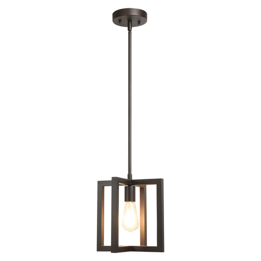 XiNBEi Lighting Cage Pendant Light, 1-Light Farmhouse Kitchen Island Hanging Light Fixture, Dark Bronze Adjustable Pendant Lighting for Dining Room Bedroom Hallway Entryway XB-P339-DB