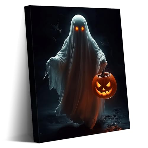 Wewejia Halloween Canvas Wall Art 12x16 Inch, Ghost Posters Pumpkin Lanterns Spooky Gothic Wall Decor Retro Dark Academic Style Art Prints Suitable for Living Room Bedroom Kitchen Corridor Home Decor