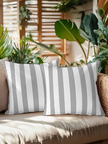 Waterproof Pillow Cover & Insert Set of 2 Geometric Pattern Throw Pillows Cushion Case 16x16 Inch Removable Pillowcase Soft Cotton Inner Pillow Grey Line Stripe Simple Style Pillows for Couch Sofa Bed