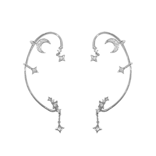2PCS Women's Clip-On Earrings Hook Without Pierced (Star Moon Ear Clips)
