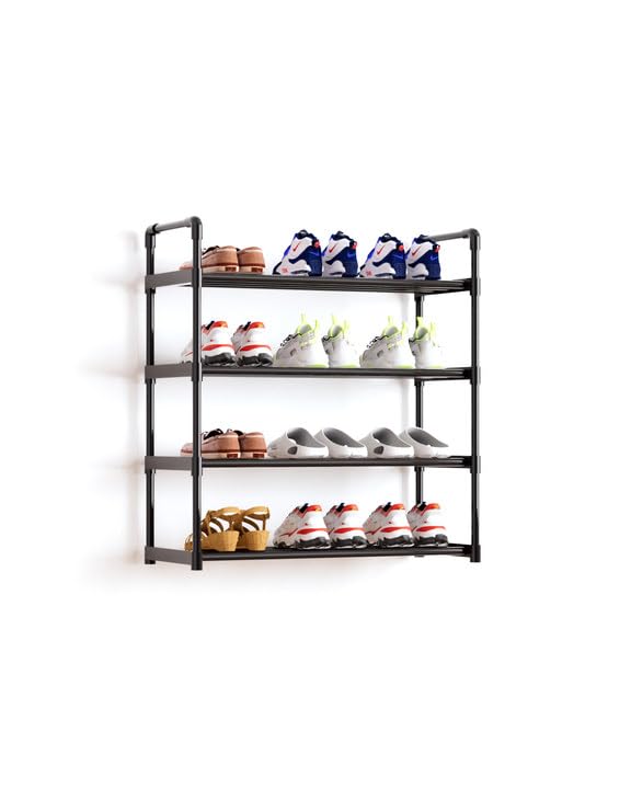 AAJZ Shoe Rack,Tall Large Capacity,Shoe Organizer, Metal Storage Shelf, for 12-15 Pairs, for Entryway,Closet, Bedroom Black (4 Tiers)