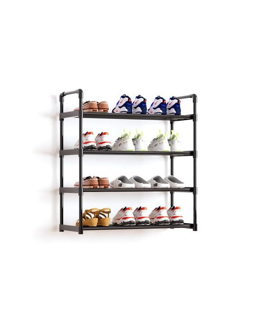 AAJZ Shoe Rack,Tall Large Capacity,Shoe Organizer, Metal Storage Shelf, for 12-15 Pairs, for Entryway,Closet, Bedroom Black (4 Tiers)
