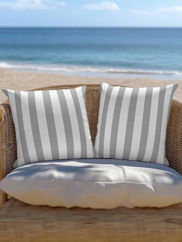Waterproof Pillow Cover & Insert Set of 2 Geometric Pattern Throw Pillows Cushion Case 16x16 Inch Removable Pillowcase Soft Cotton Inner Pillow Grey Line Stripe Simple Style Pillows for Couch Sofa Bed