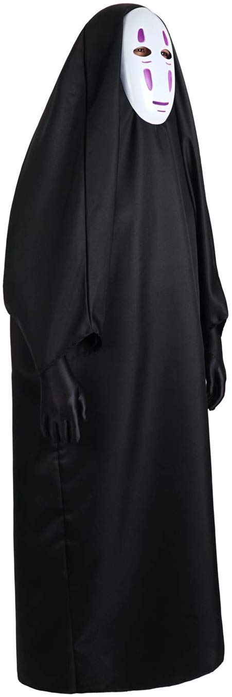 Women Men Black Hoodies Robe Costume with Mask & Gloves for Cosplay Halloween Carnival Theme Party