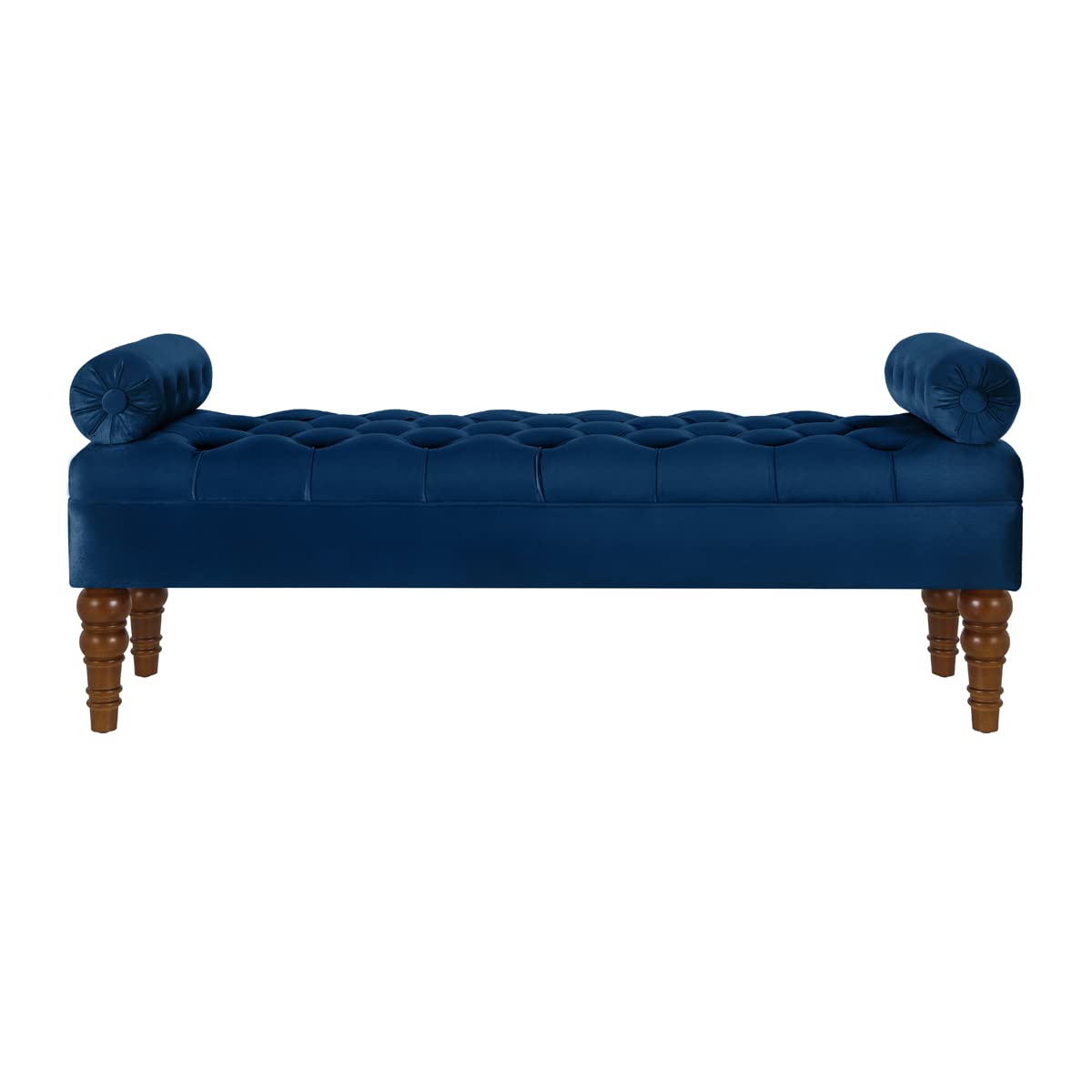 24KF Navy Blue Velvet Long Bench for Bedroom & Entryway - Tufted Button, 1.5 ft-Deep