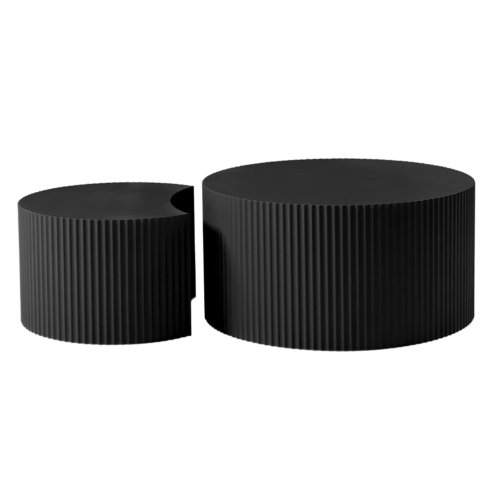 WILLIAMSPACE Nesting Coffee Table Set of 2, Round & Crescent Moon Wooden Coffee Tables, Modern Luxury Accent End Tea Table for Living Room Apartment (Black-Round)