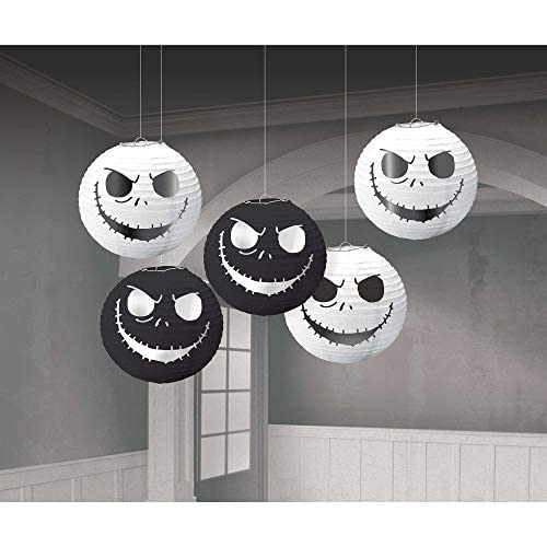 ?Disney Tim Burton's Nightmare Before Christmas Mini Lanterns - (5") Pack of 5 - Black & White Foil Hot-Stamp - Perfect Party Decor for Halloween & Festive Atmosphere
