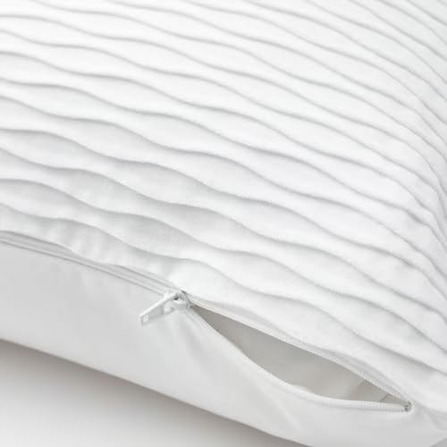 Wave Pattern Throw Pillow – White Cotton Square Cushion with Textured Design and Zipper Closure – Modern Accent for Sofa or Bed, 20 x 20 Inch