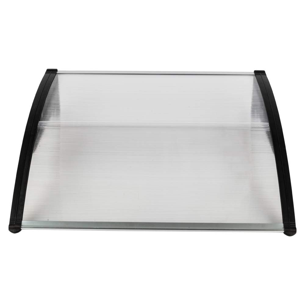 Window Awning Outdoor Polycarbonate Hollow Sheetfor Doors Polycarbonate Cover Patio Door Awning Rain Snow Sunlight(Silver Canopy + Black Bracket, 40" x 40")