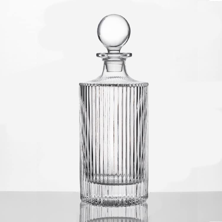 Whiskey Decanter and Glass Stopper 27 oz Round Ribbed Decanter for Whiskey, Bourbon, Brandy, Liquor, and Rum