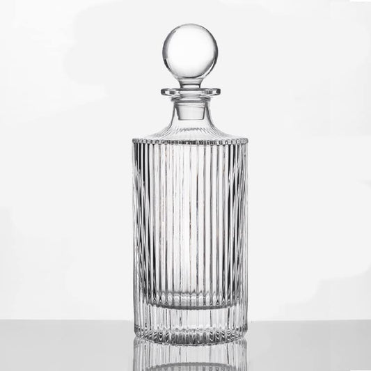 Whiskey Decanter and Glass Stopper 27 oz Round Ribbed Decanter for Whiskey, Bourbon, Brandy, Liquor, and Rum