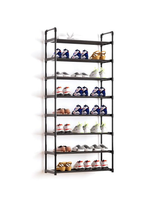 AAJZ Shoe Rack,Tall Large Capacity,Shoe Organizer, Metal Storage Shelf, for 24-27 Pairs, for Entryway,Closet, Bedroom Black (8 Tiers)