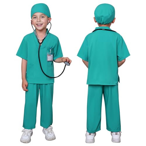 WooHand Nurse Costume For Kids 6Pcs Doctor Costume for Kids 3-9 Years Halloween Dress up Cosplay for Boy Girls with Accessories
