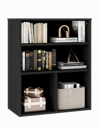 VPSMAT 3-Tier Bookcase and Bookshelf, Small Wood Display Storage Shelves for Living Room, Bedroom, Home Office, Black