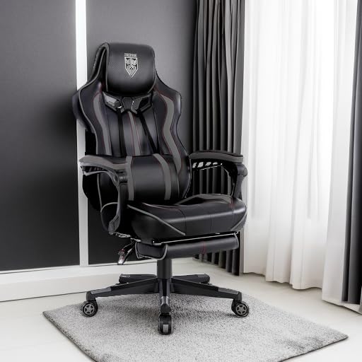 Vonesse Gaming Chair, Computer Office Chair with Footrest,Reclining Gaming Chairs for Adults, Big and Tall Ergonomic Gaming Chair with Lumbar Support (Gray/Black)