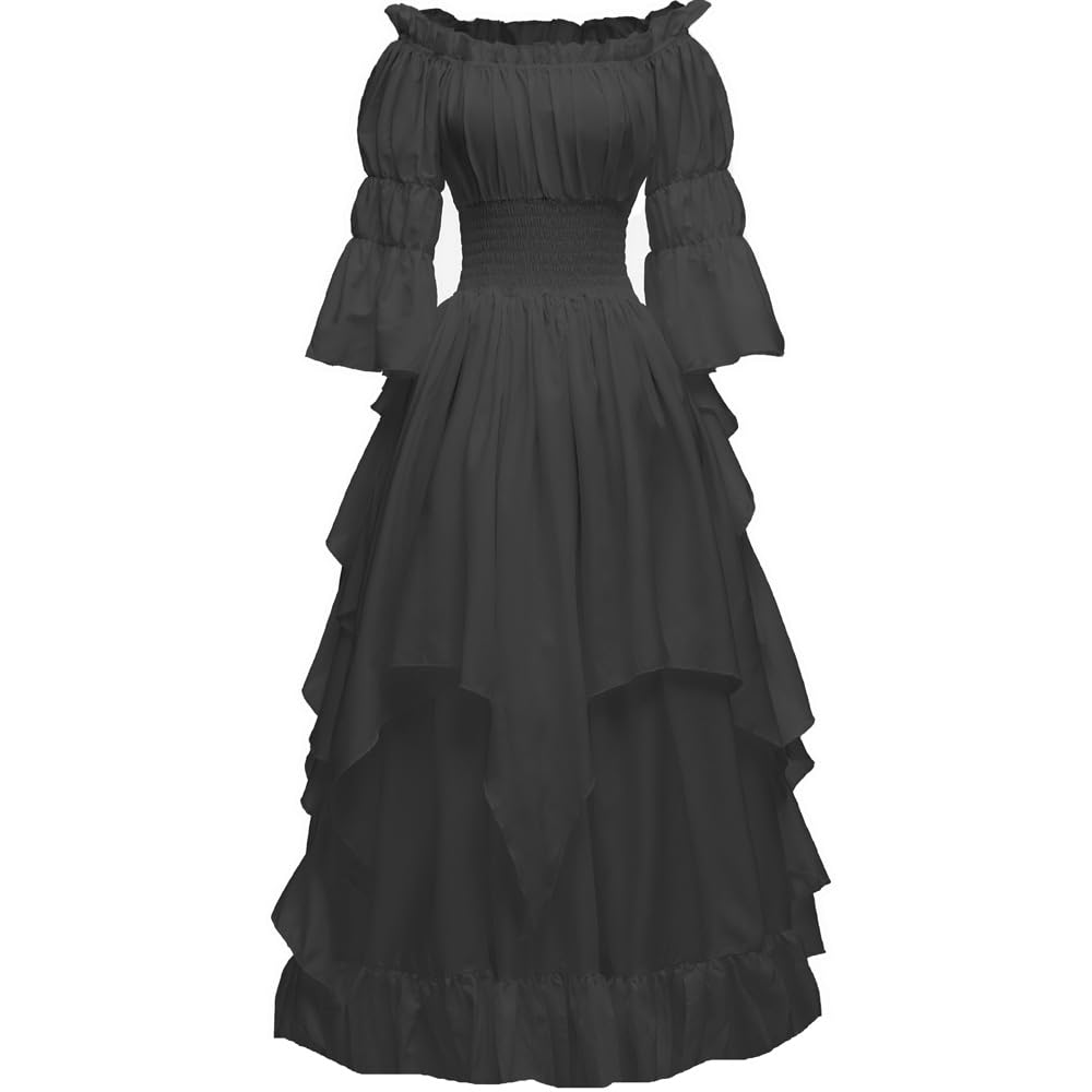 Abaowedding Women's Gothic Witch Dress Medieval Renaissance Costume Victorian Dress Black Small/Medium