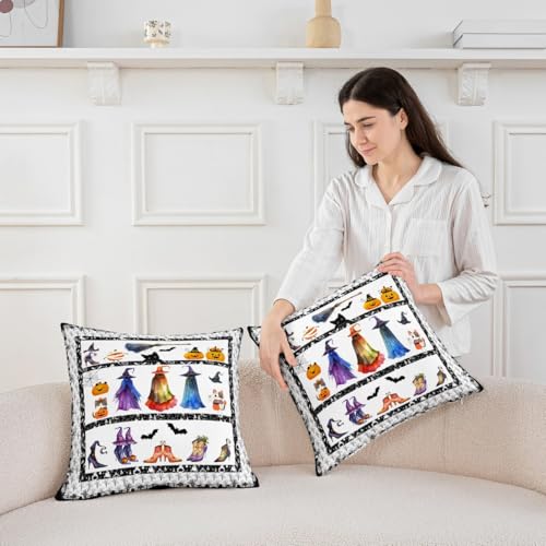 Witch Pumpkin Lantern Double Sides Print Pillow Cover,Happy Halloween Throw Pillow Case Cover for Couch Chair,Gothic Style Cartoon 20"x 20" Cushion Cover Room Decor,Pack of 4