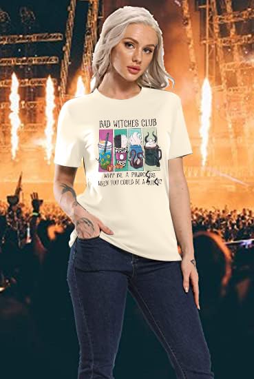 Women Bad Witches Club Shirts Villains Shirt Halloween Witches T-Shirt Evil Queen Casual Short Sleeve Tee Beige