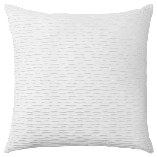 Wave Pattern Throw Pillow – White Cotton Square Cushion with Textured Design and Zipper Closure – Modern Accent for Sofa or Bed, 20 x 20 Inch